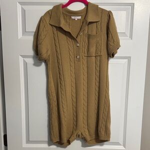 CES FEMME Cozy Taupe/Brown Cable Knit Romper